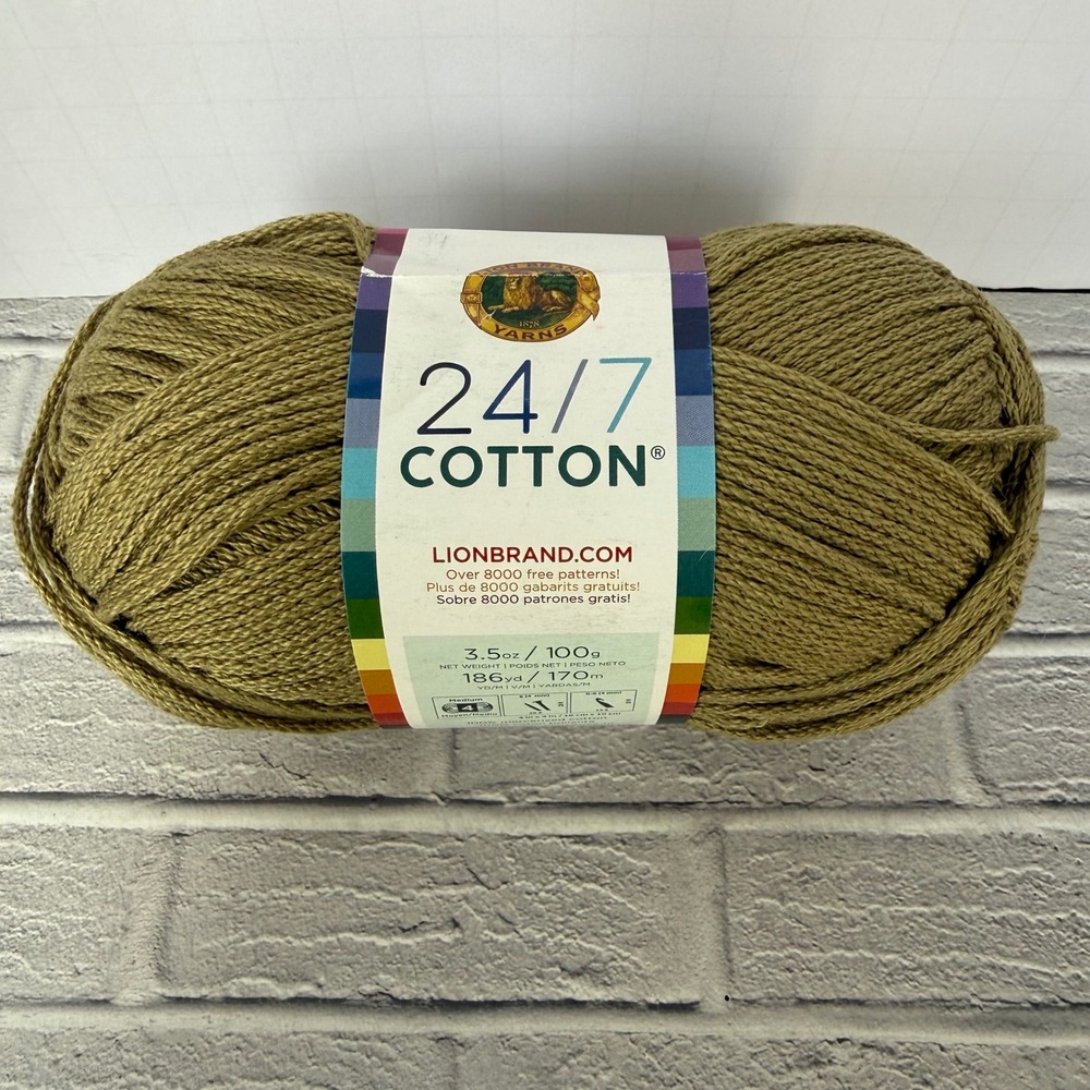 Lion Brand 24/7 Cotton Yarn Bay Leaf Green 100g Mercerized Medium 4 Weight